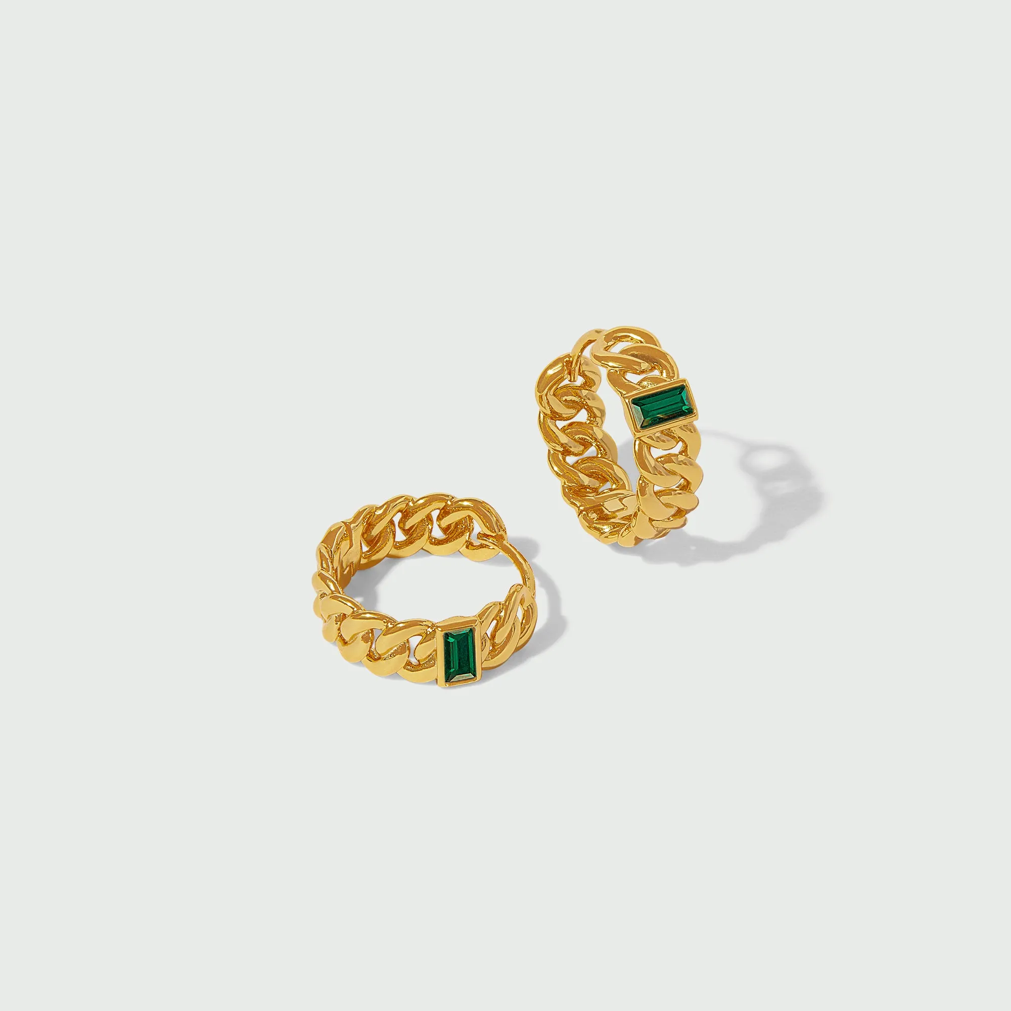 Emerald Baguette Chain Hoop Earrings