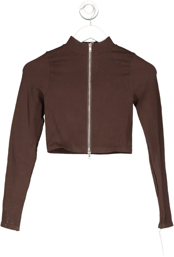 Fashion Nova Brown Crop Zip Up Cardigan UK S/M