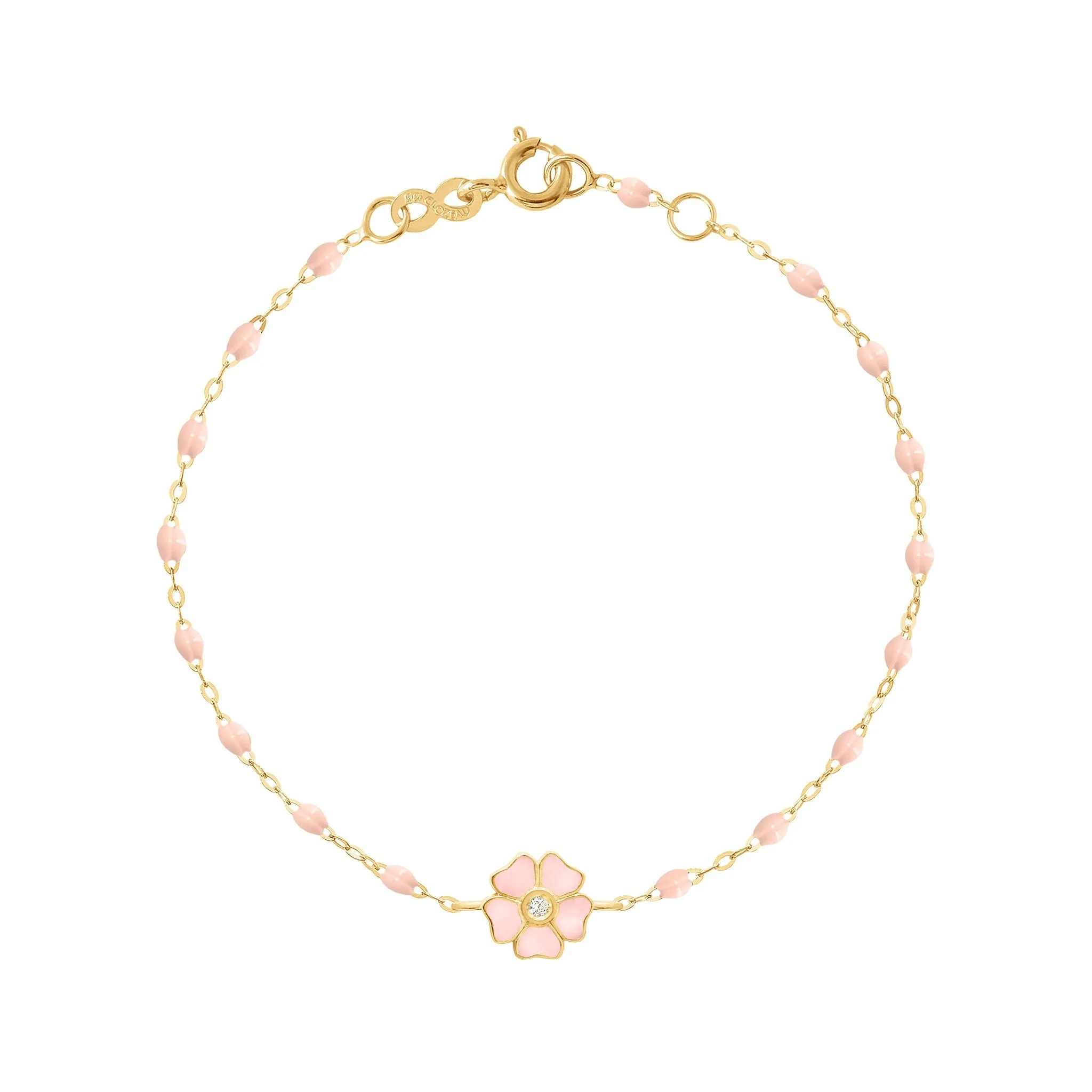 Flower Classic Gigi Baby Pink diamond bracelet, Yellow Gold, 6.7"