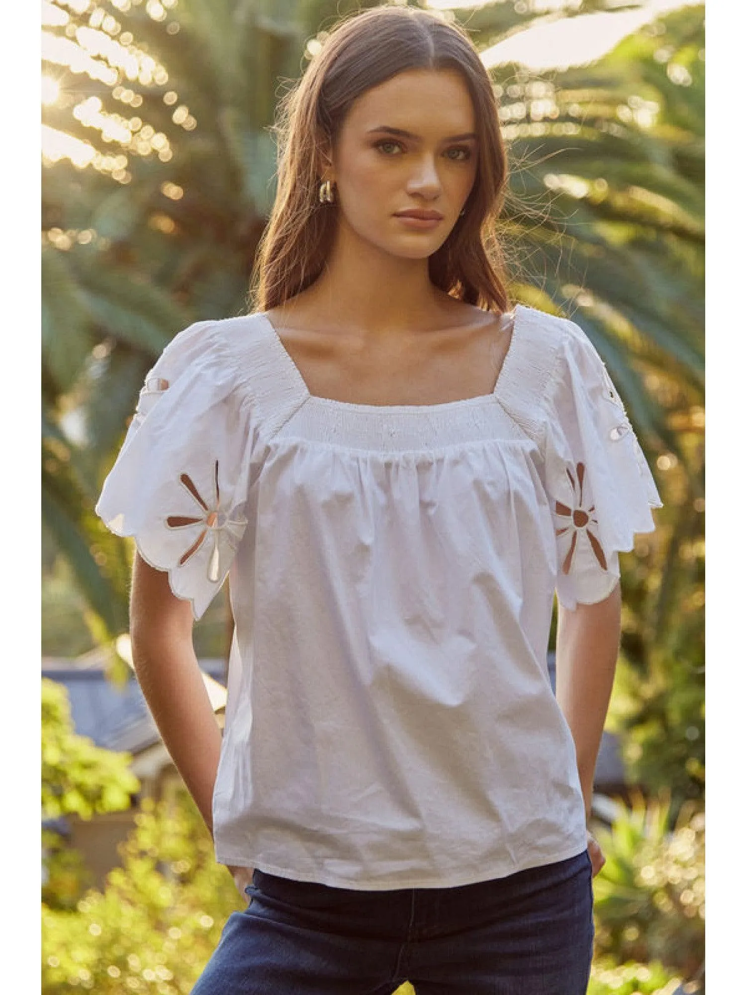 Flower Cutout Cotton Top