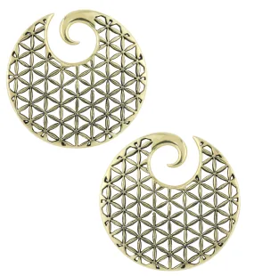 Flower Of Life Cut Out Disk Brass Hinged Ear Weights