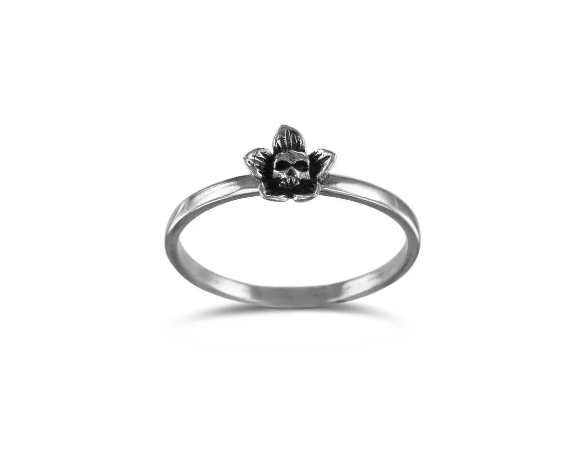 Flower Skull Stacking Ring - Silver