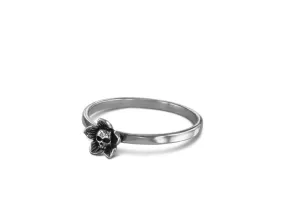 Flower Skull Stacking Ring - Silver