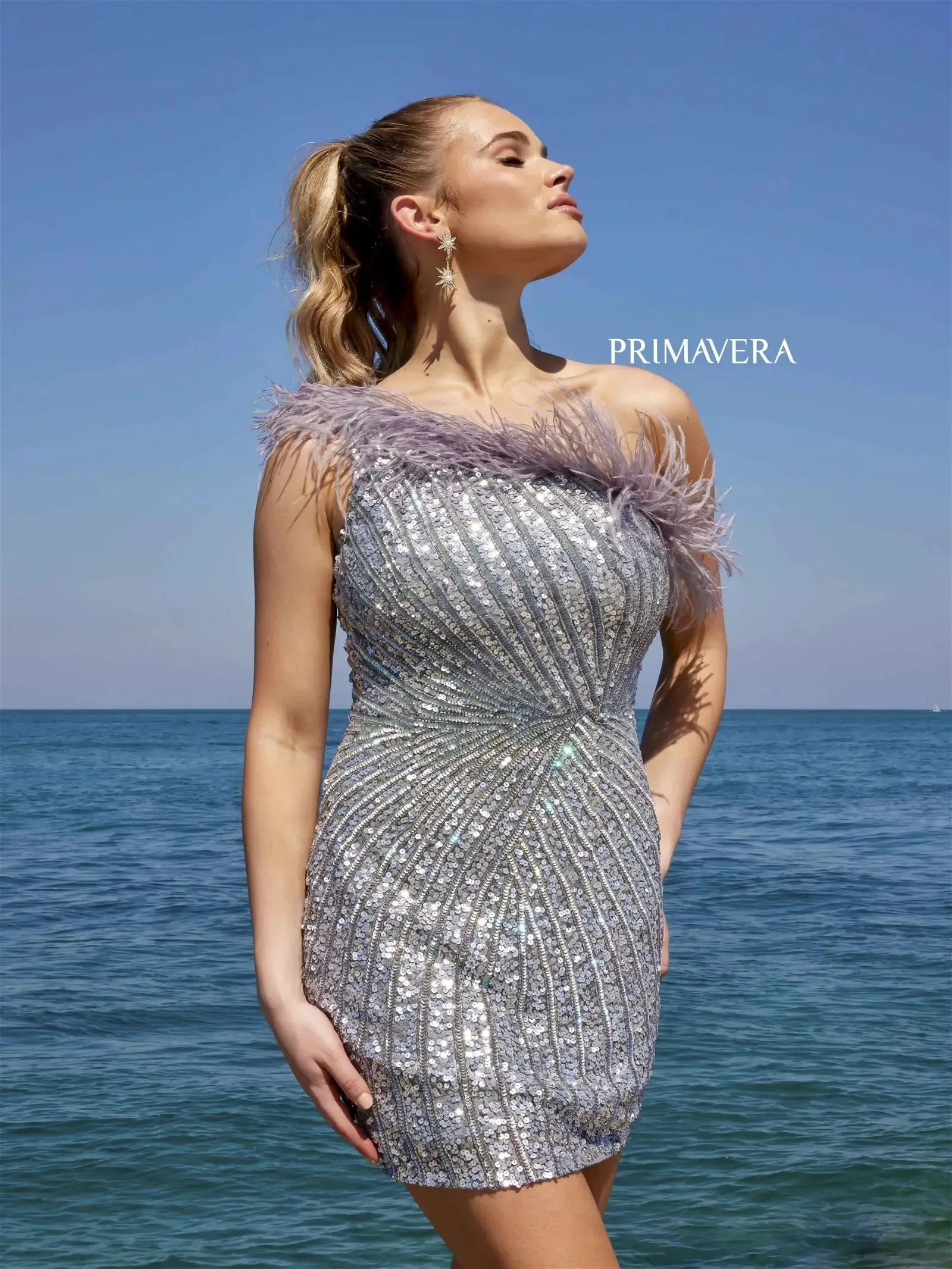 Gloria | One Shoulder Feather Homecoming Dress | Primavera Couture | 4002