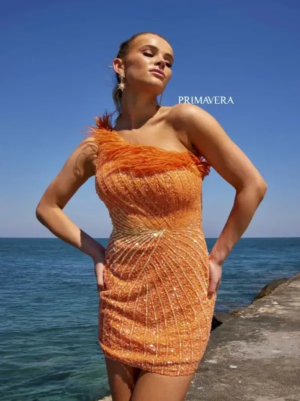 Gloria | One Shoulder Feather Homecoming Dress | Primavera Couture | 4002