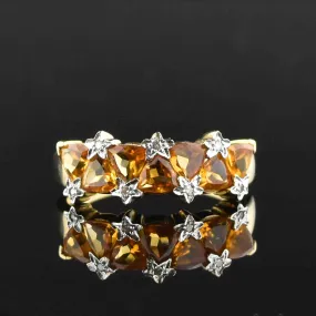 Gold Citrine Diamond Star Band Ring, Sz 7.5