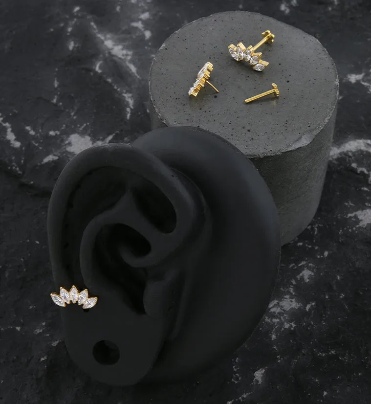 Gold PVD Half Crown Clear CZ Threadless Titanium Flower Back Labret