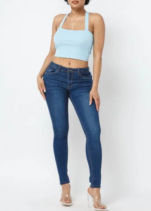 Hera Collection Cross Back Tie Crop Top (Light Blue) 22481