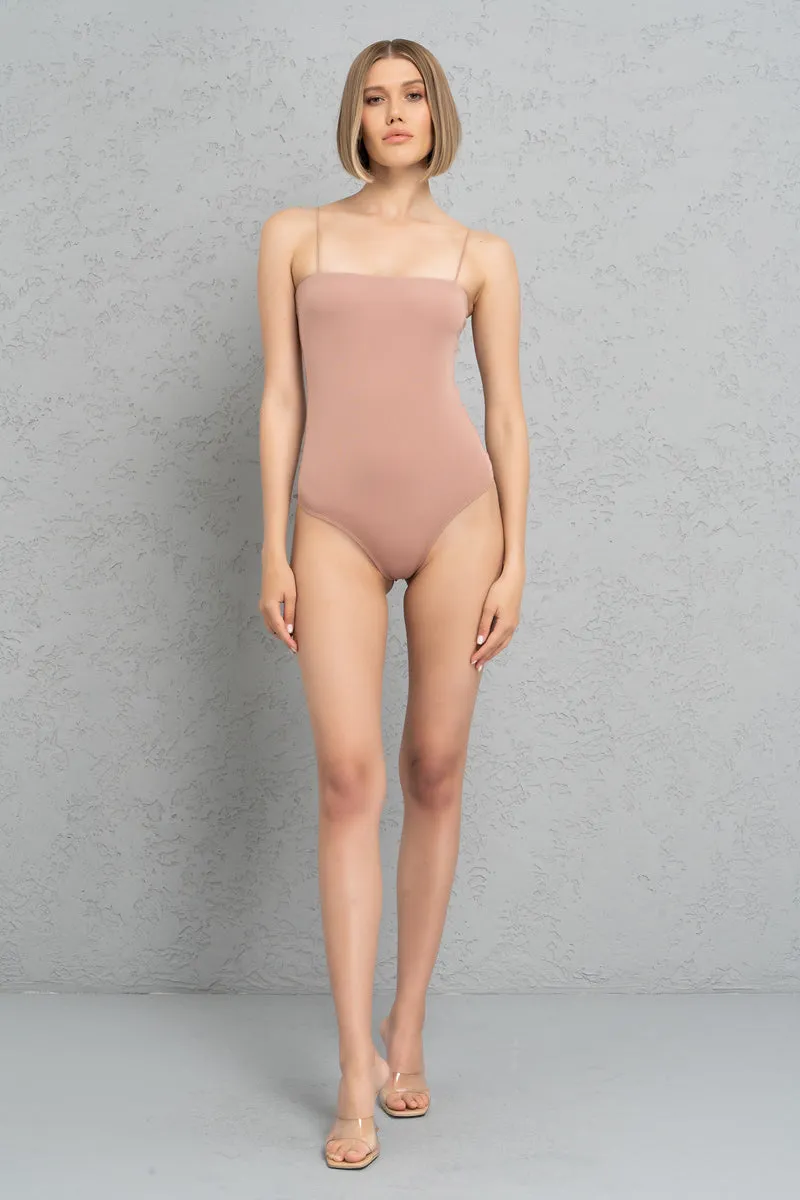 Kikiriki Cyberslut Y2K Square Neck Basic Bodysuit - Nude