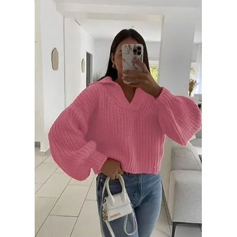 Knitted V-Neck Long Sleeve Top