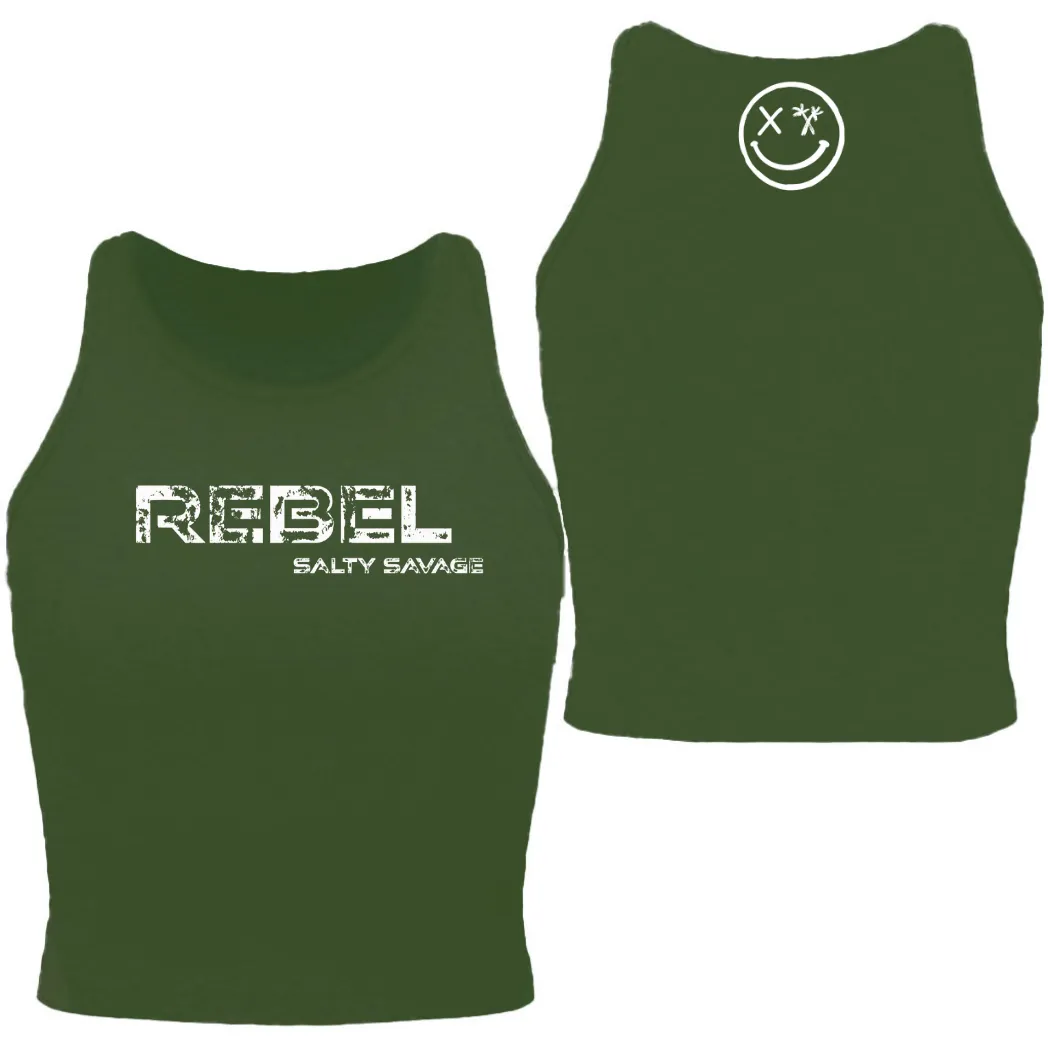 Ladies "REBEL" High Neck Crop Tank