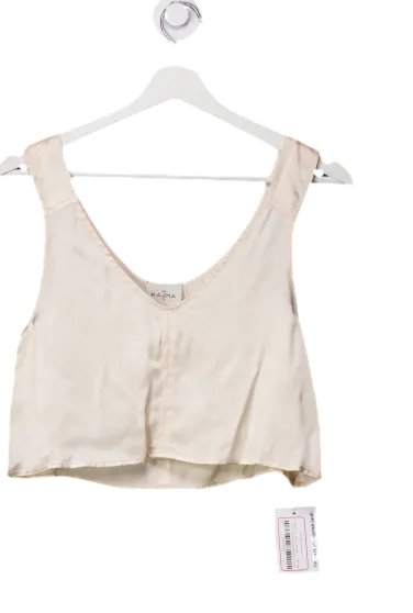 Le Kasha 1918 Cream 100% Silk V-neck Crop Top UK S/M