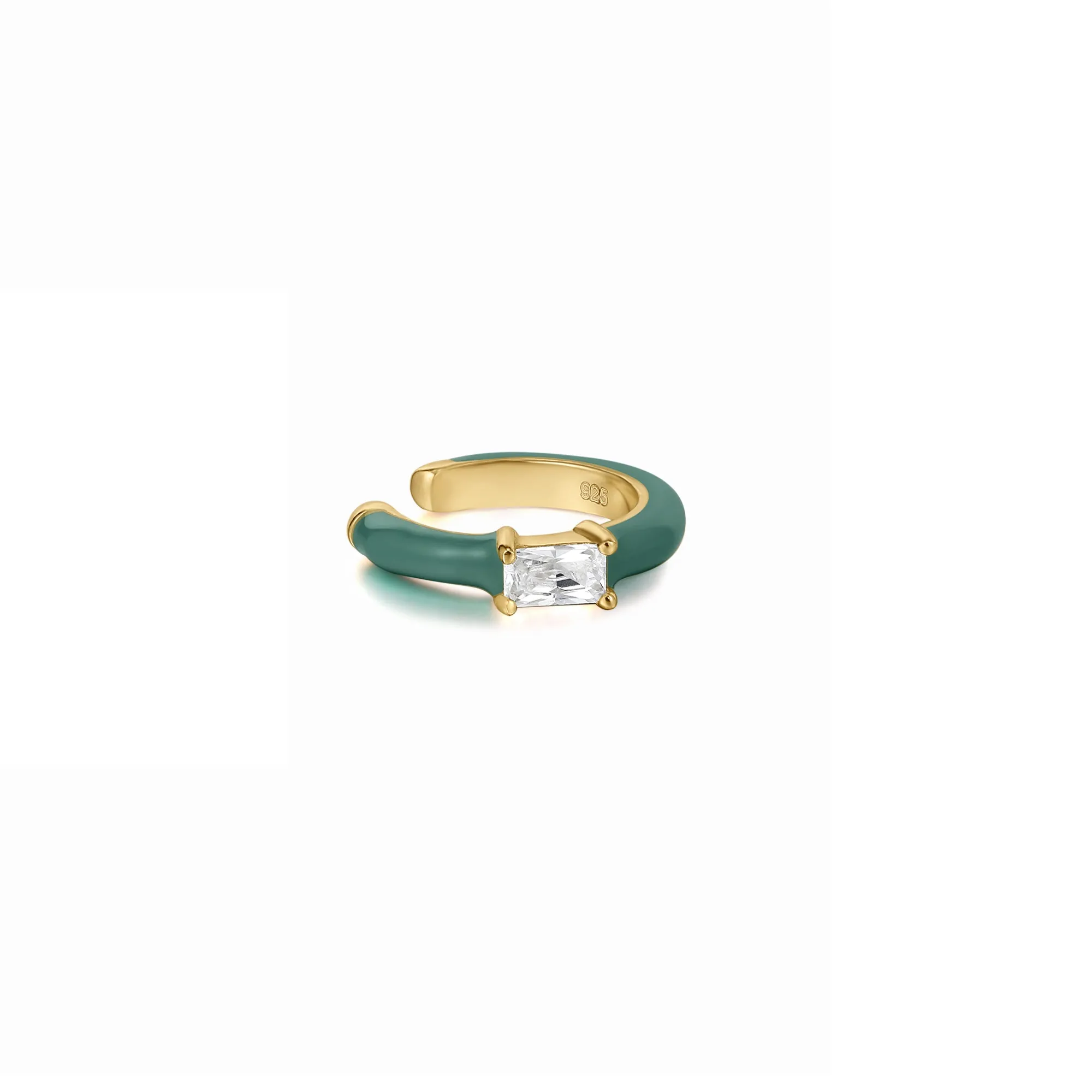 Levana | Maia Earclip | Green Cyan Enamel | White CZ | 925 Silver | 14K Gold Plated