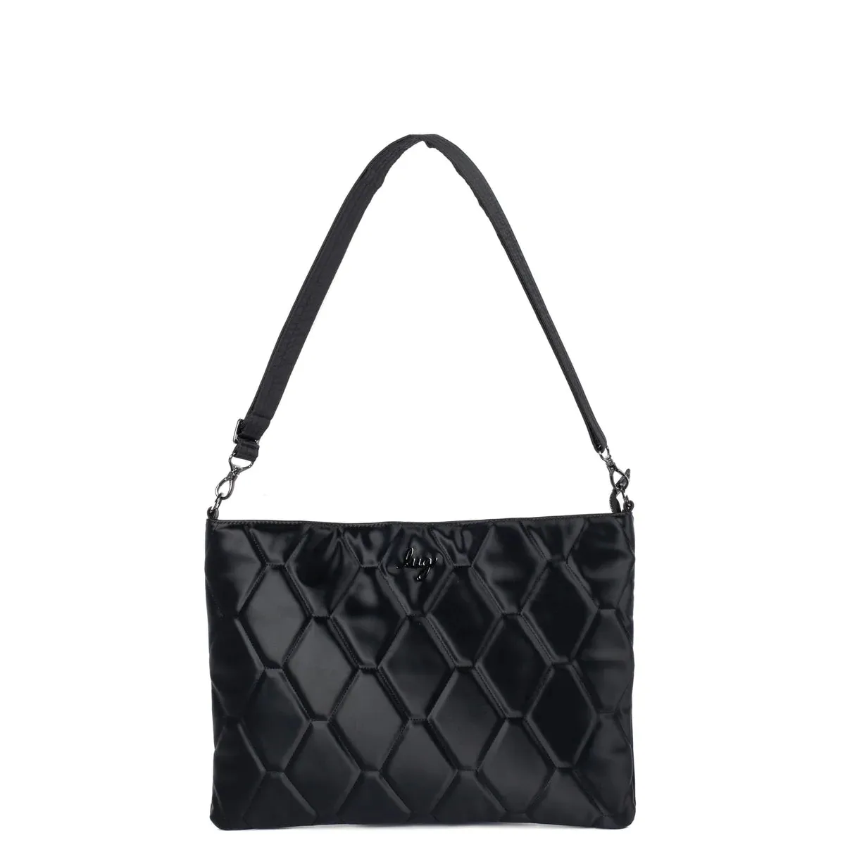 LUG Galley Satin Luxe VL Portfolio Crossbody Bag in Black Satin