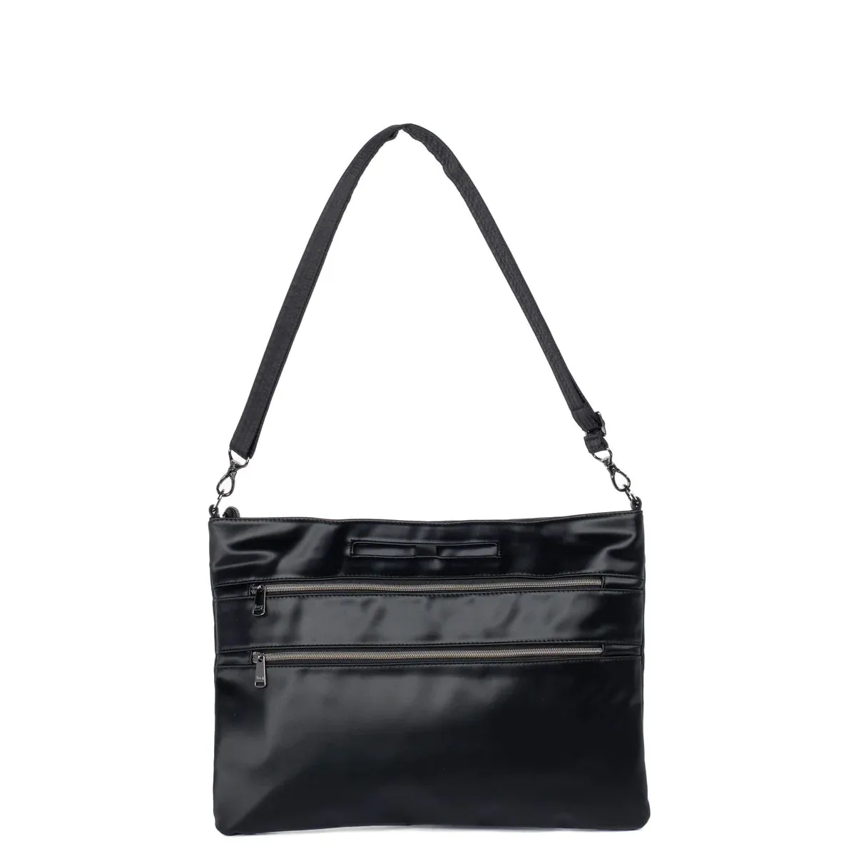 LUG Galley Satin Luxe VL Portfolio Crossbody Bag in Black Satin