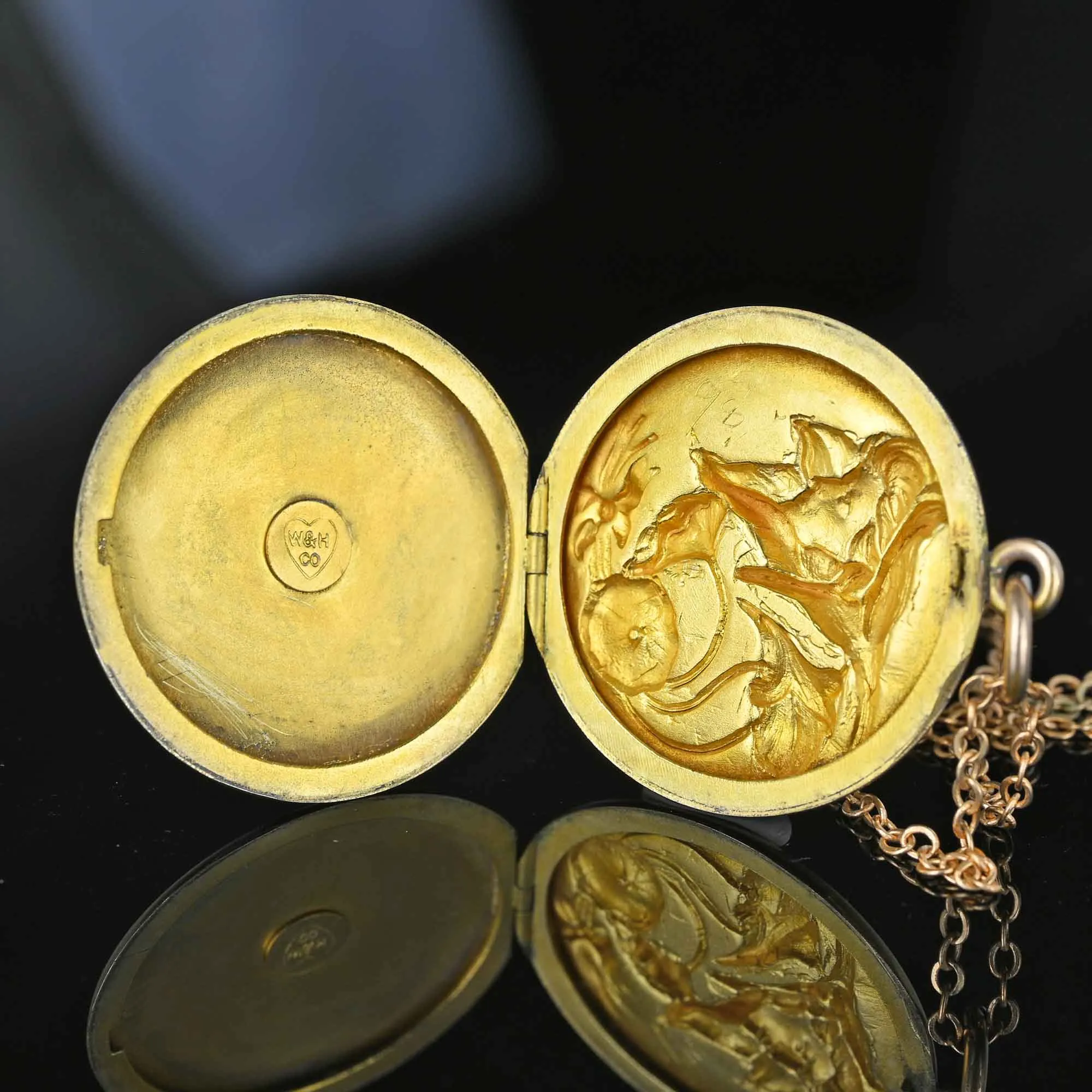 Maiden & Paste Jeweled Gold Art Nouveau Locket