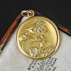 Maiden & Paste Jeweled Gold Art Nouveau Locket