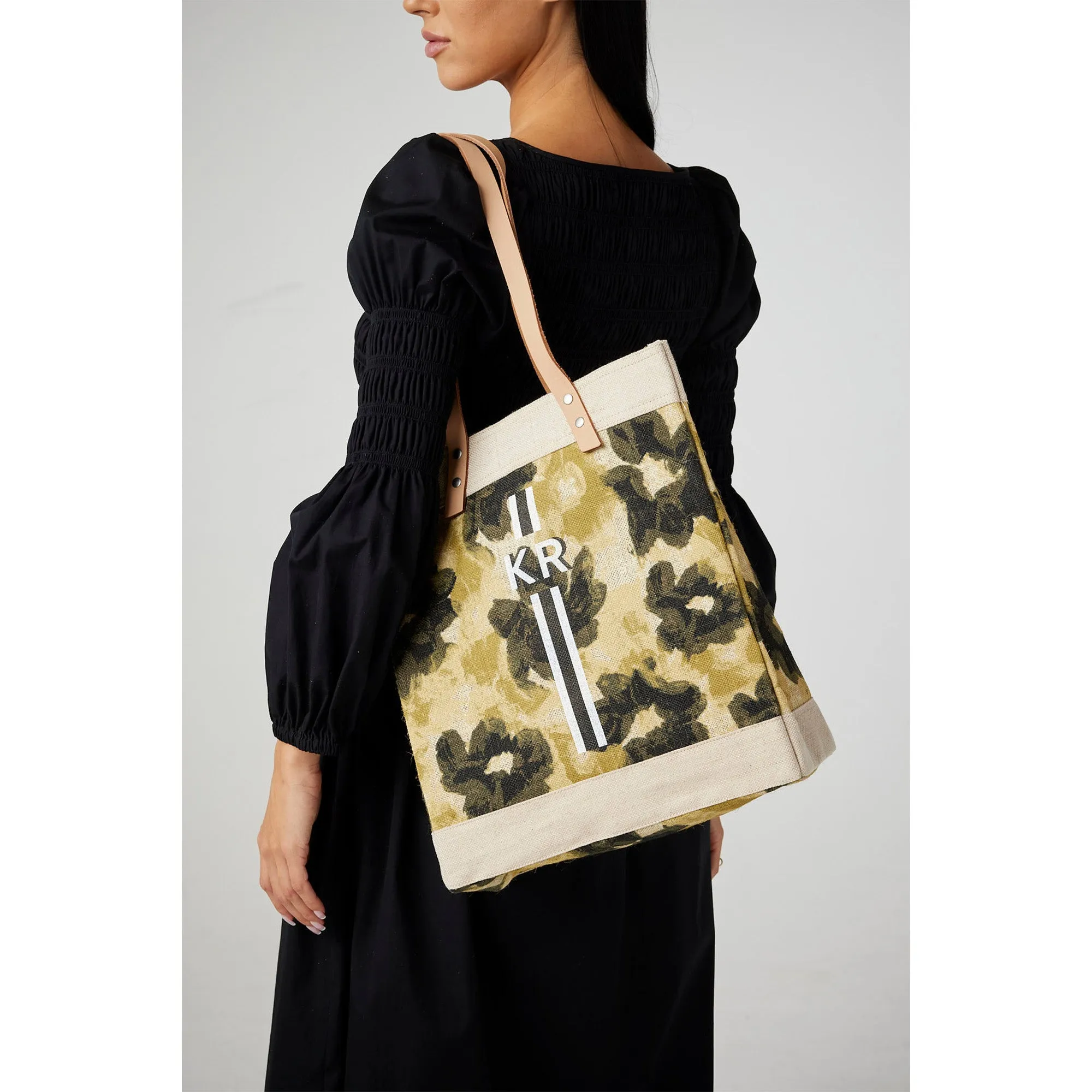 Market Tote in Khaki Bloom by Liesel Plambeck with Monogram