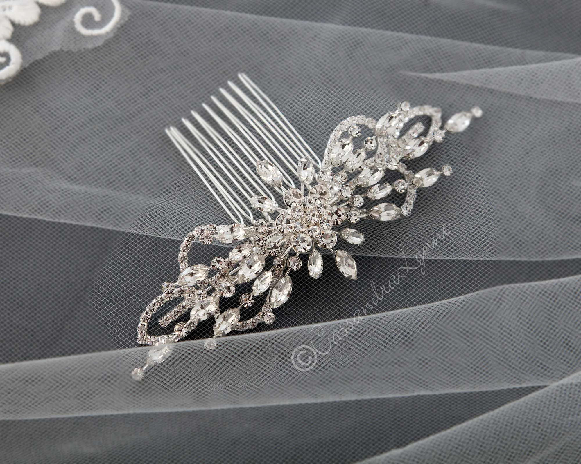 Marquise Burst Bridal Veil Comb