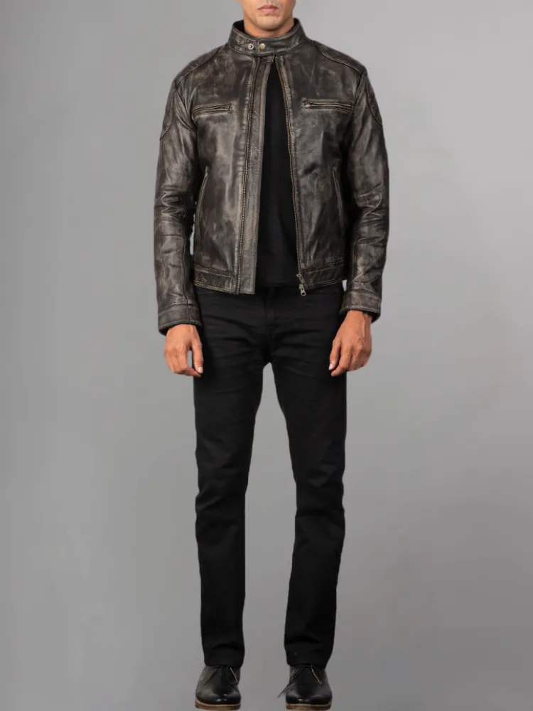 Men 2023 Casual Motor Distressed Leather Jacket