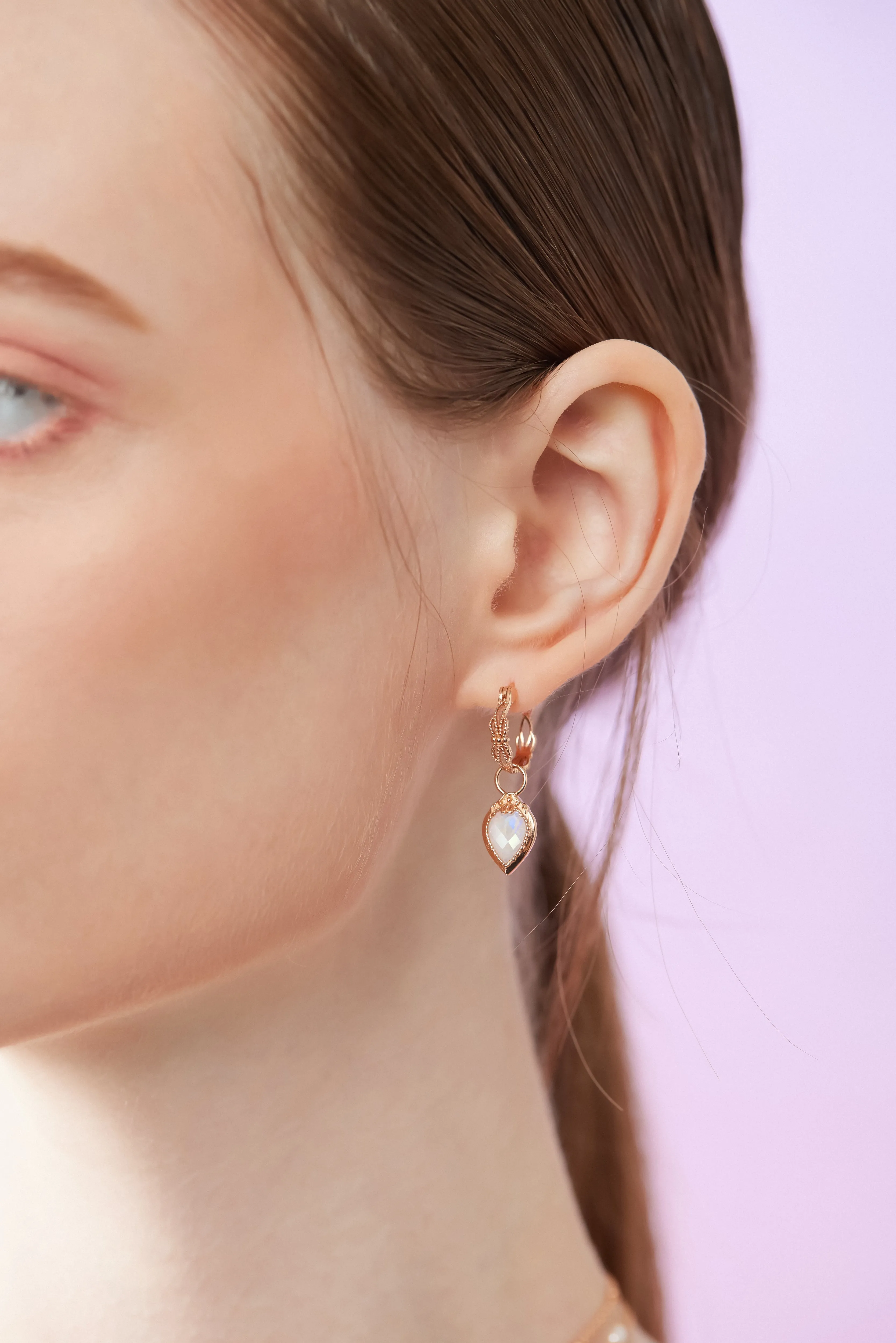 Moonstone Floral Gold Hoop Earrings