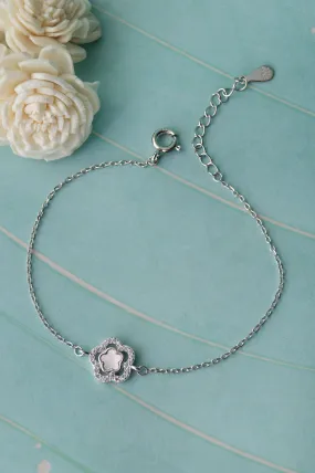 Mother Of Pearl Flower Sterling Silver Chain Bracelet