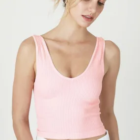 Nikibiki V Neck Ribbed Crop Top NS7575 in Crystal Rose