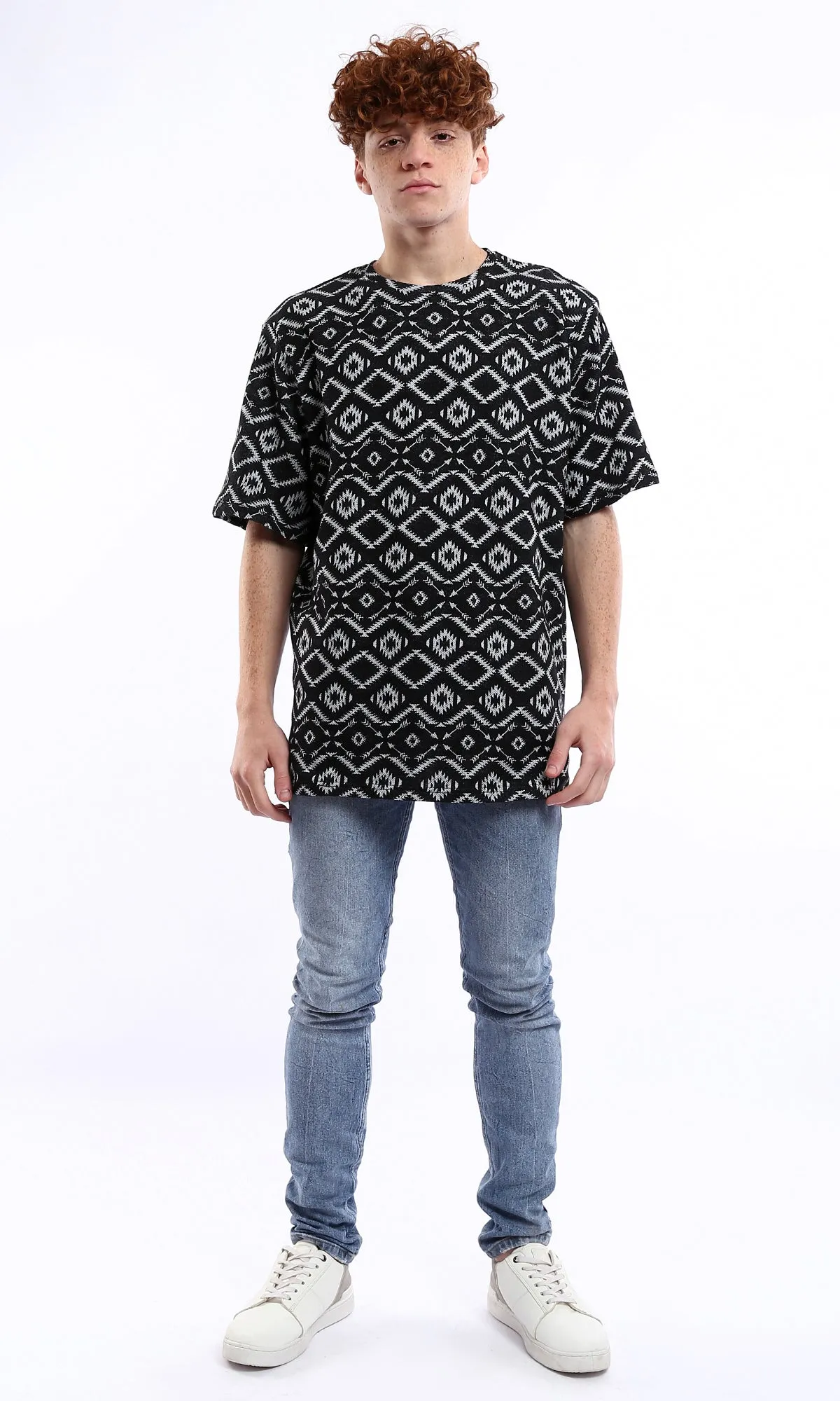 O178560 Short Sleeves Geometric Black & Grey Summer Tee