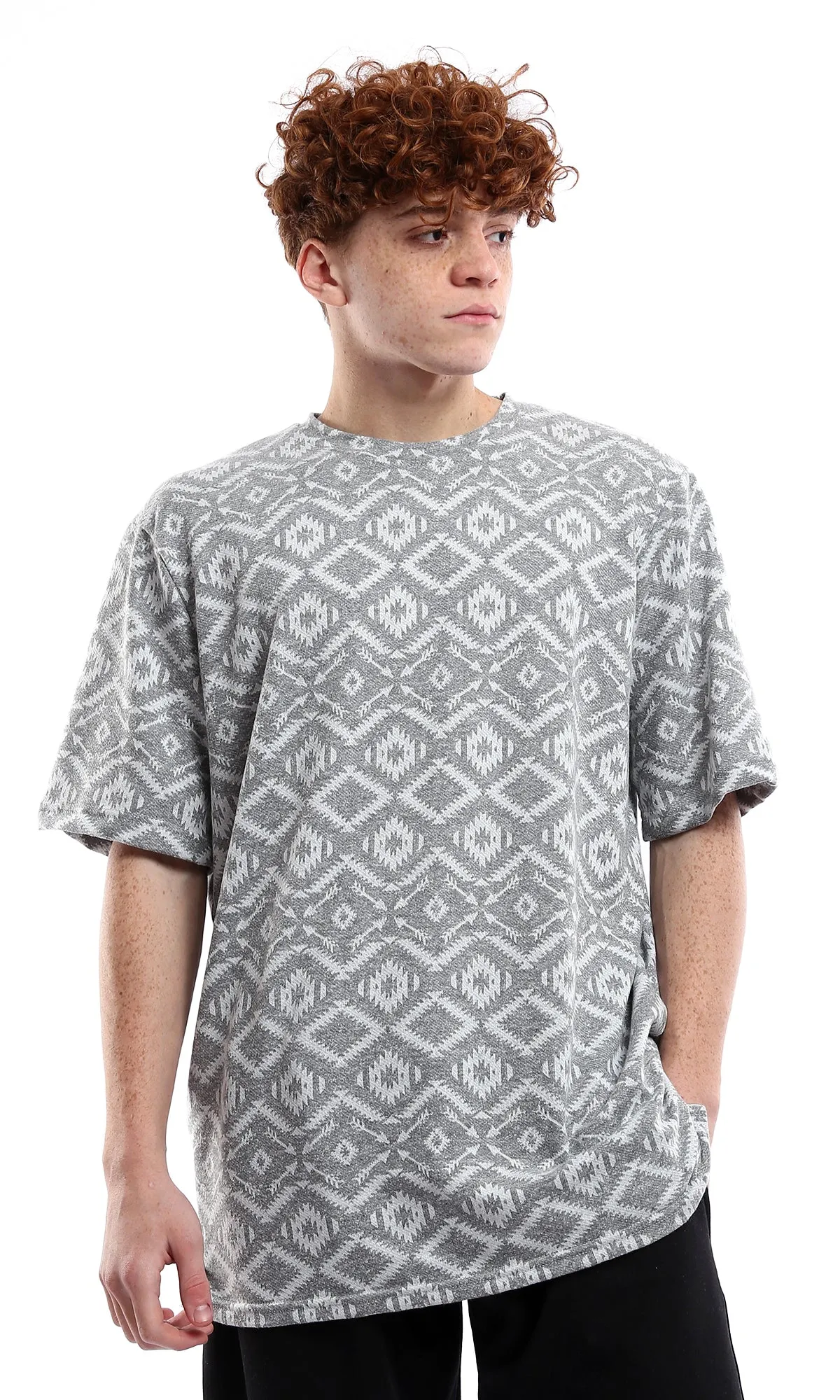 O178561 Crew Neck Geometric Short Sleeves Summer Tee