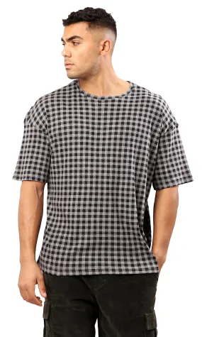 O182207 Grey & Black Plaids Relaxed Summer Tee