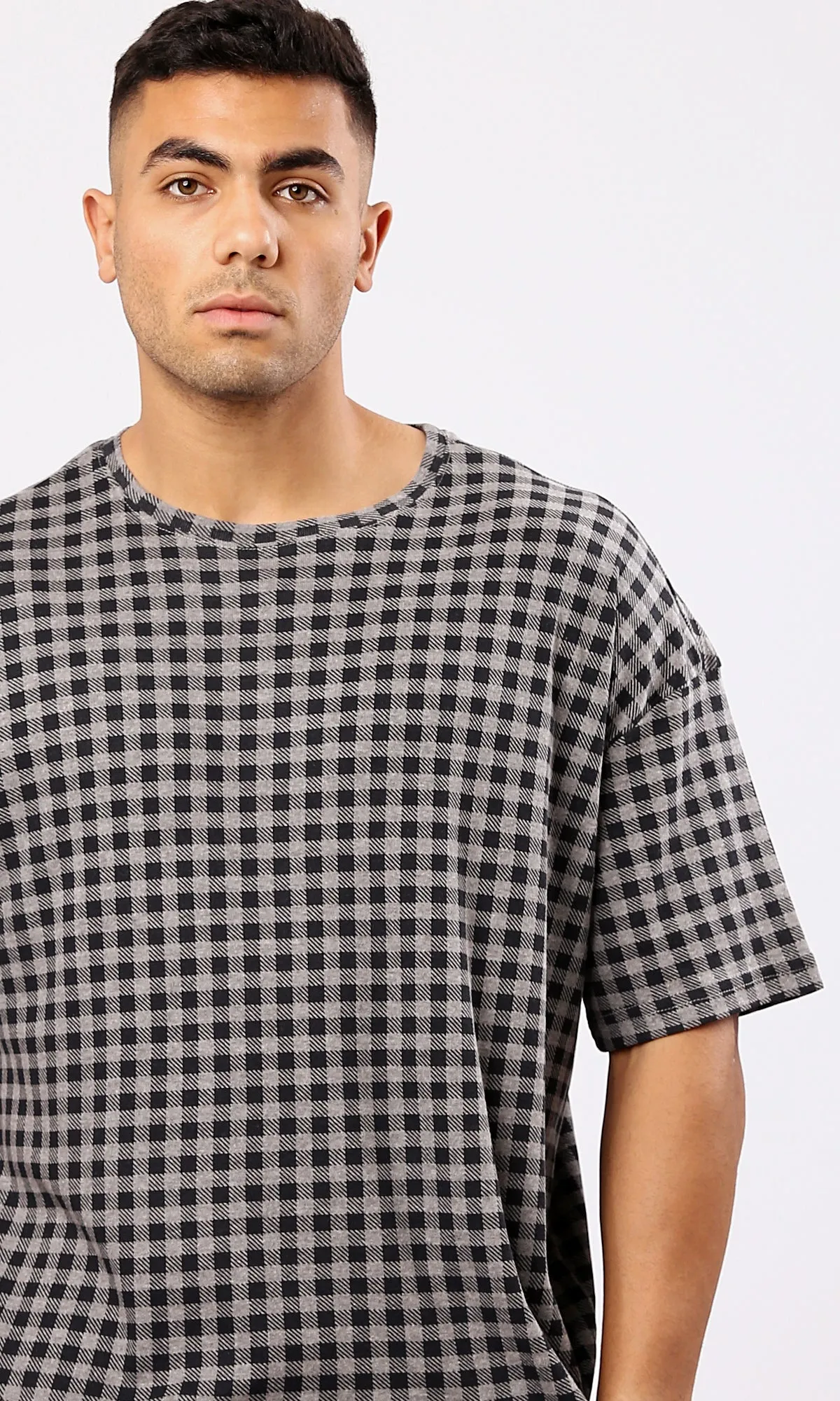 O182207 Grey & Black Plaids Relaxed Summer Tee