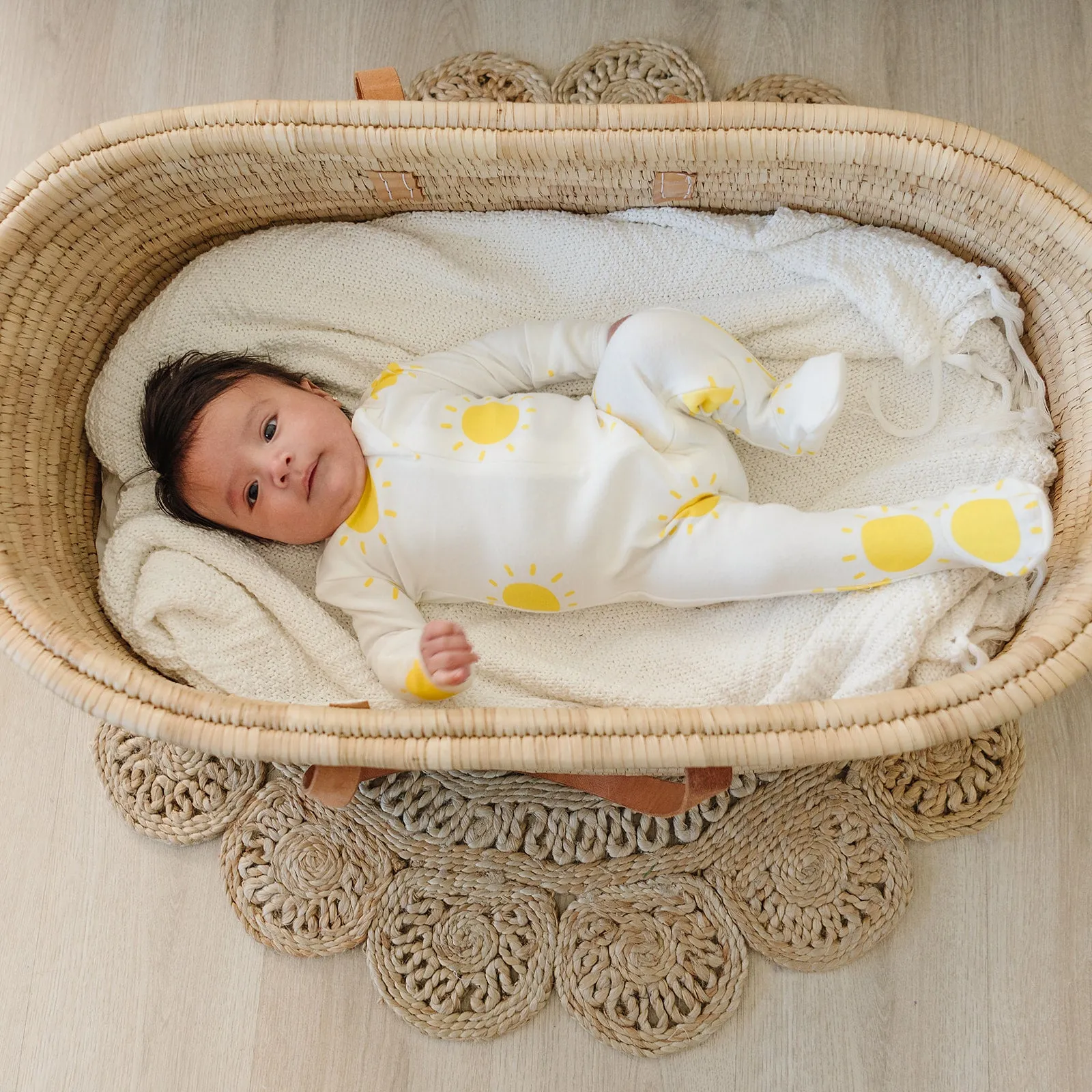 oh baby! Cotton Baby Rib Zipper Footie - Sunshine Print - Cream