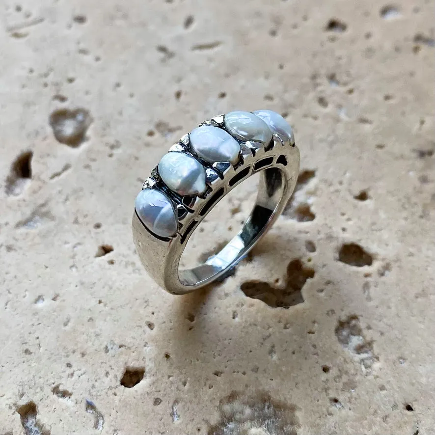 Pearl Ring with Five Gems - Eternity