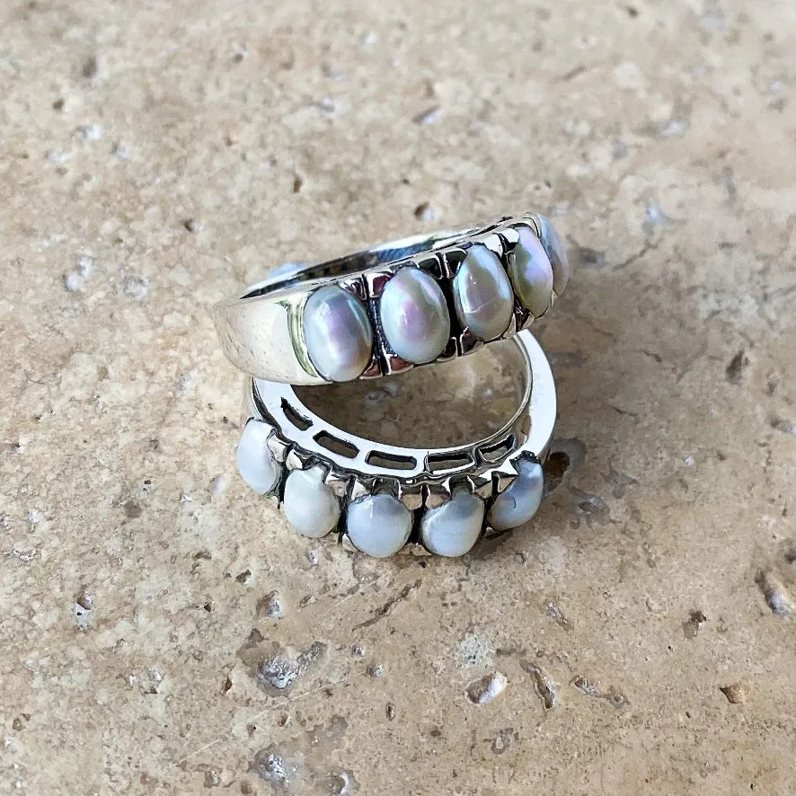 Pearl Ring with Five Gems - Eternity