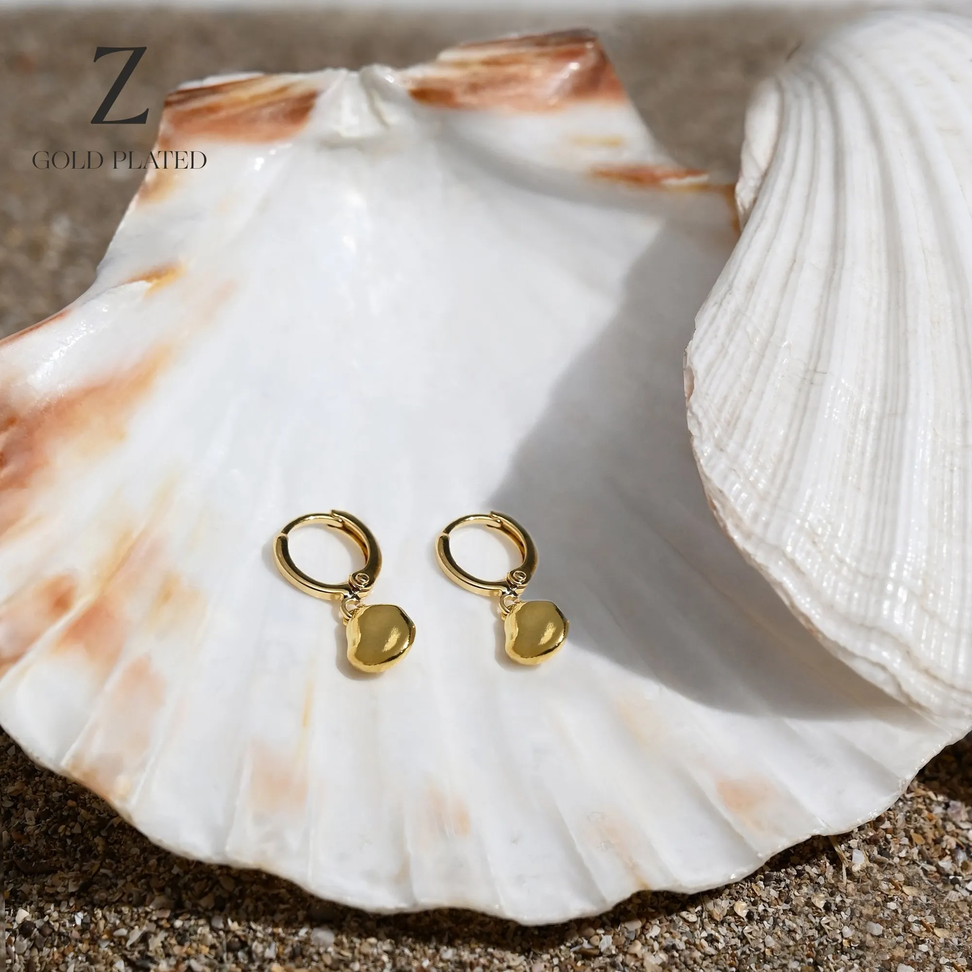 Real Gold-Plated Z  Organic Shape Huggie Hoops