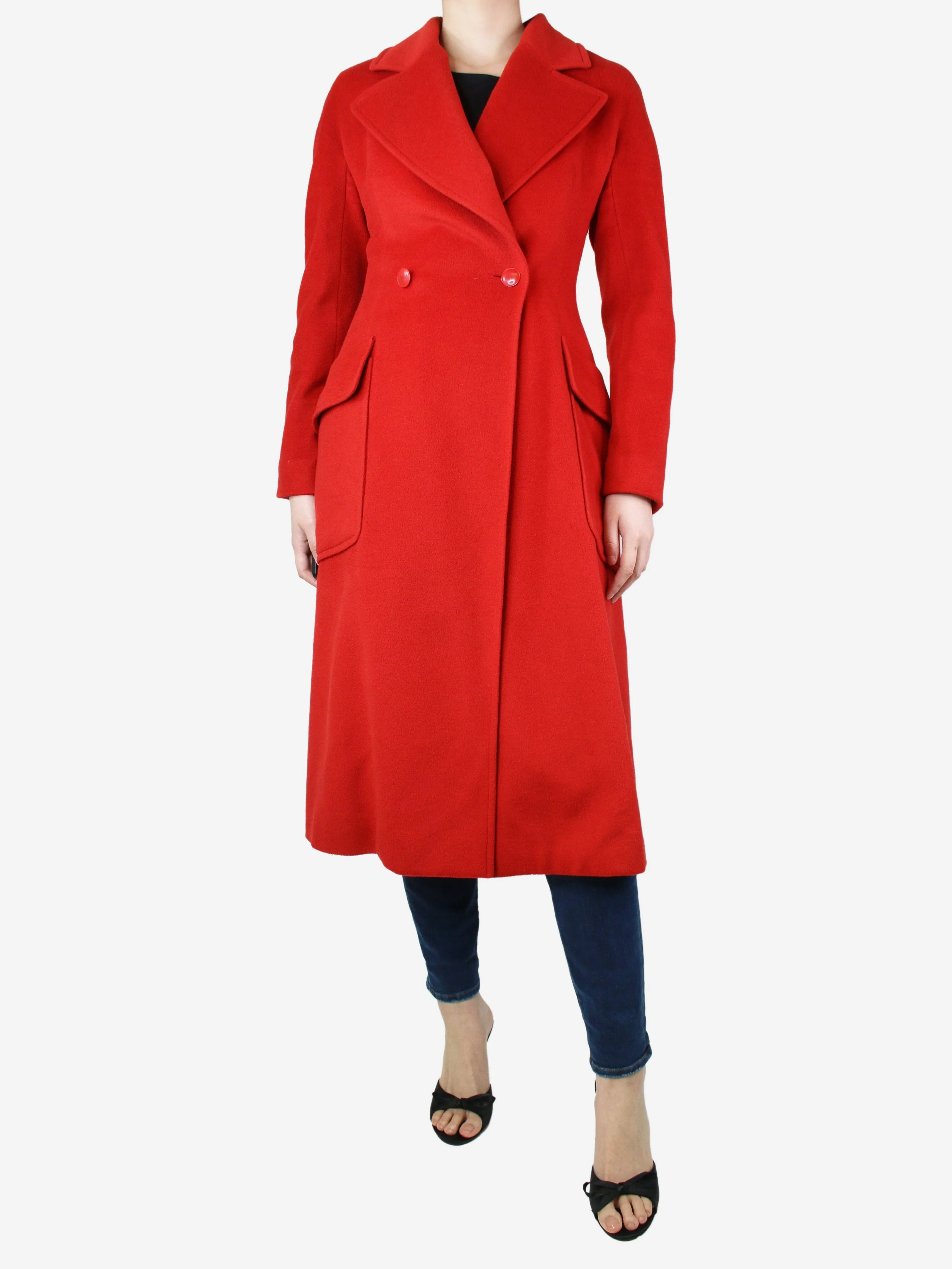 Red double-breasted cashmere coat - size UK 12