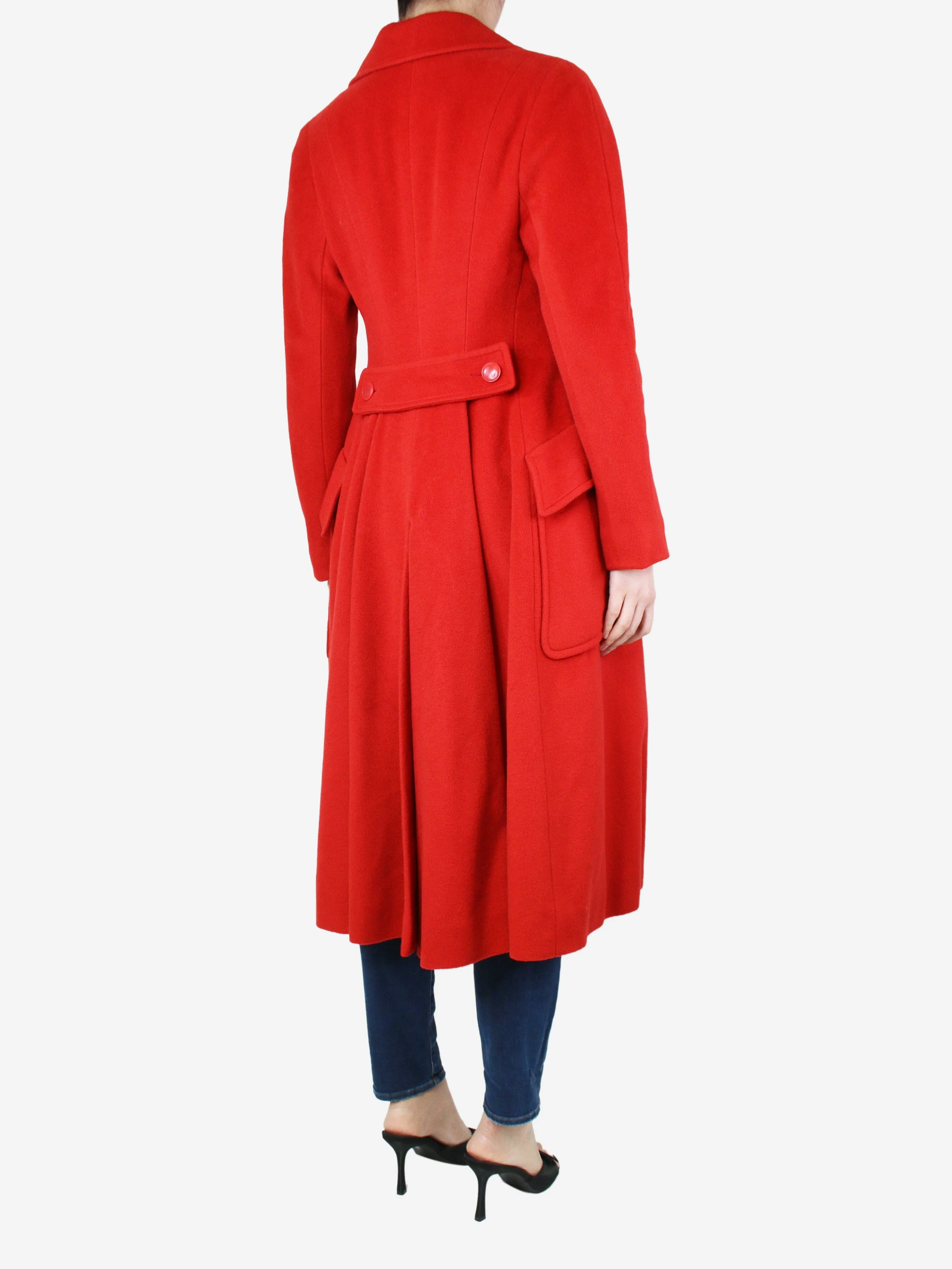 Red double-breasted cashmere coat - size UK 12