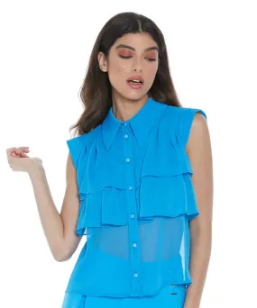 Relish Women's sleeveless shirt with flounce Icta RDP2303009036 1764 malibu blue