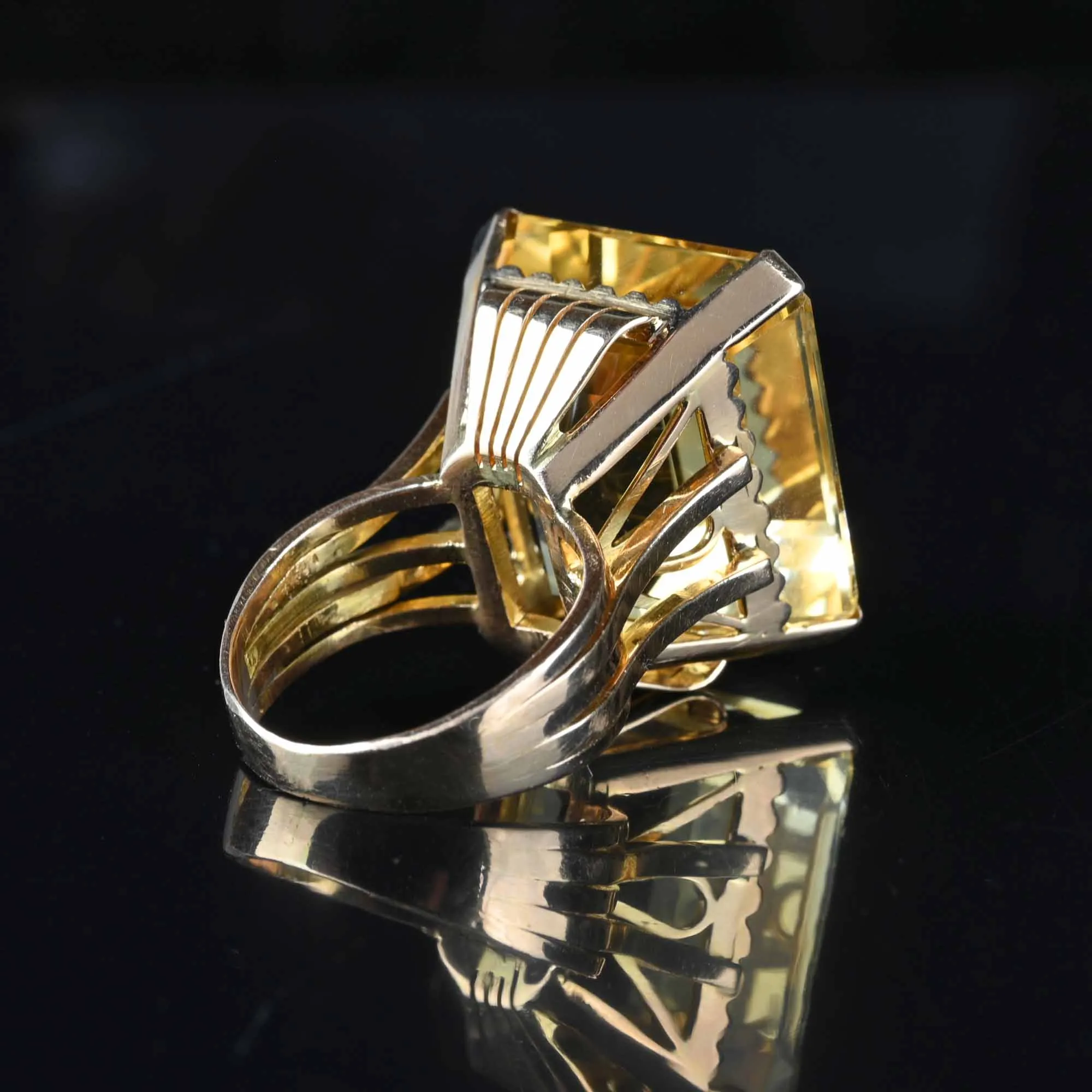 Retro 42 Carat Citrine Cocktail Ring in 14K Gold