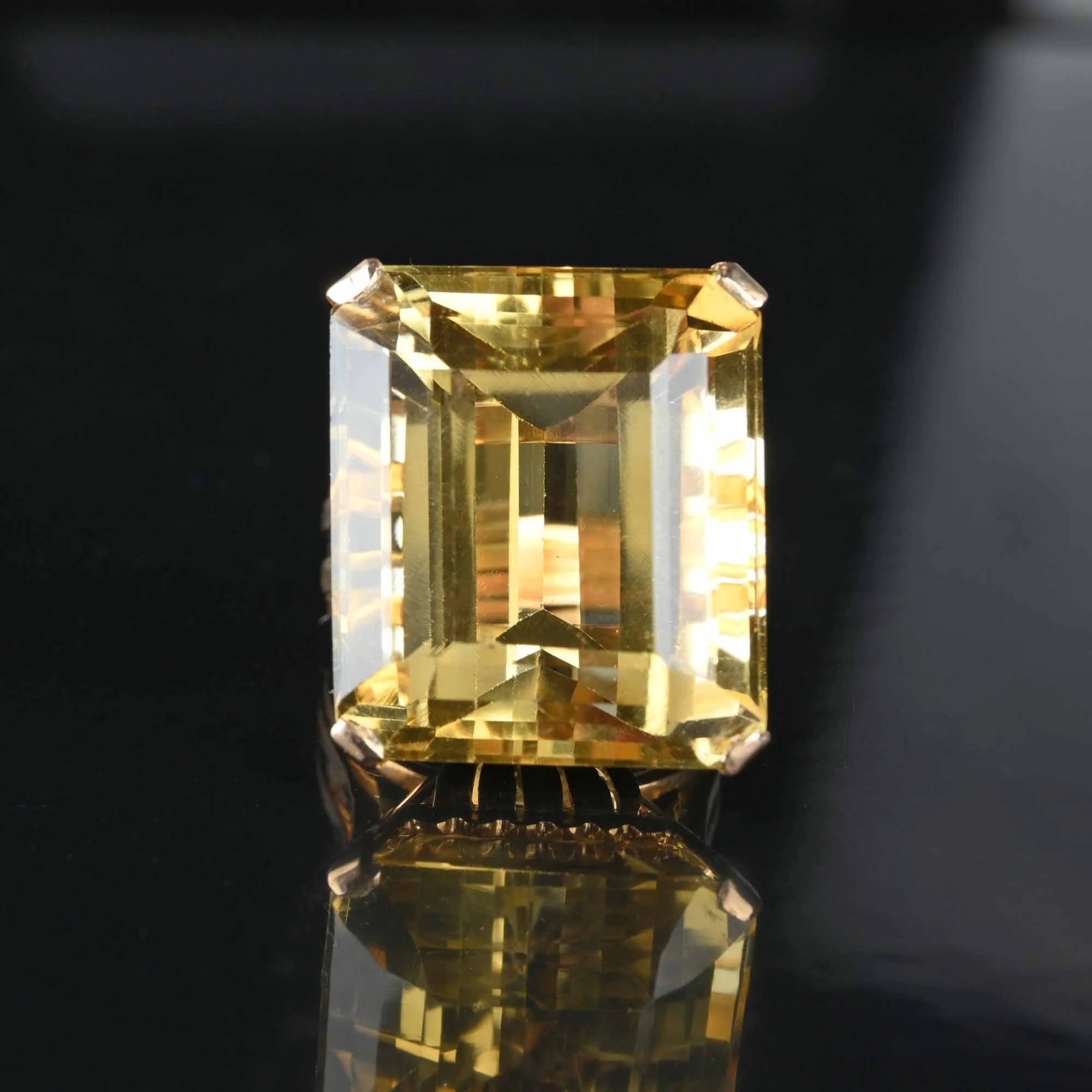 Retro 42 Carat Citrine Cocktail Ring in 14K Gold