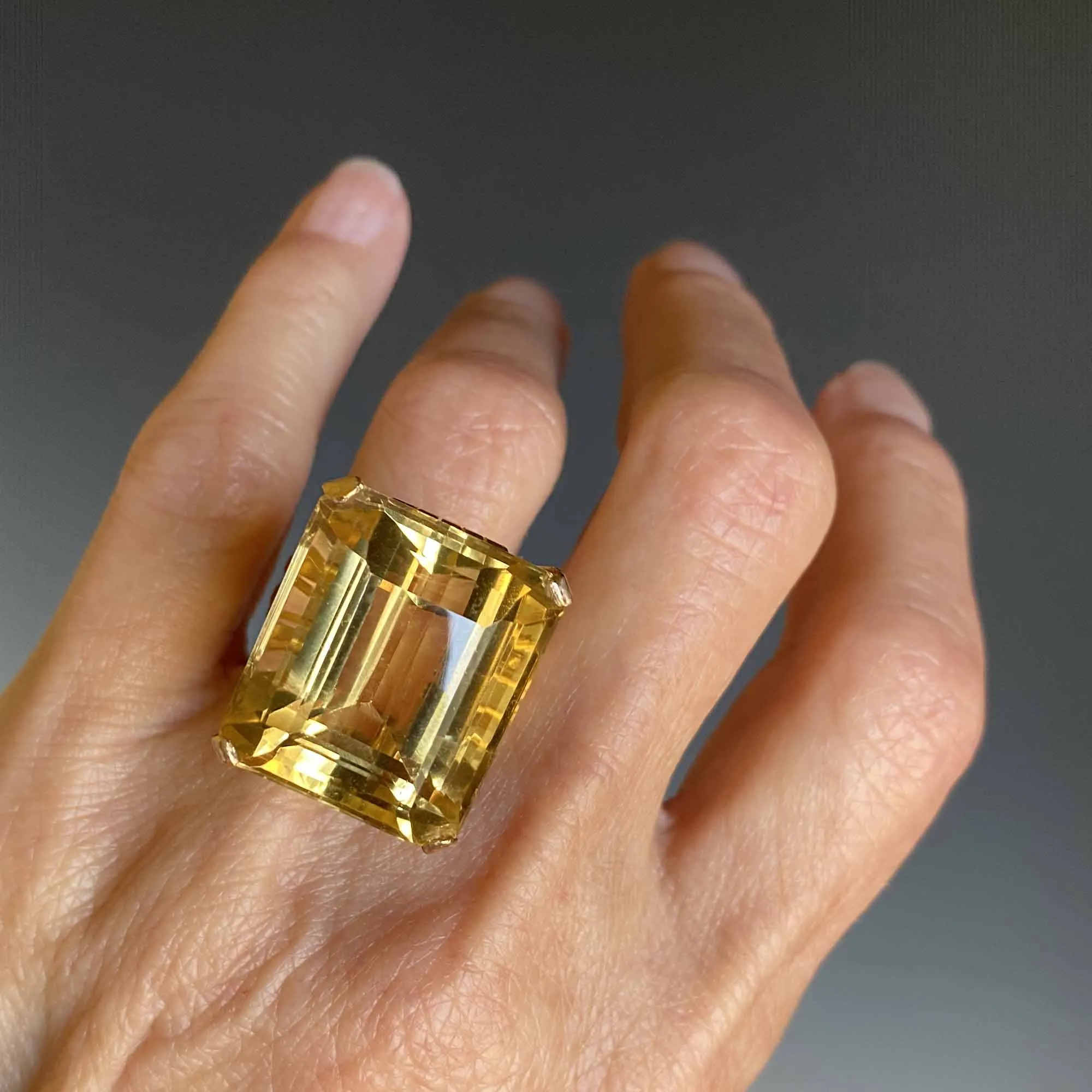 Retro 42 Carat Citrine Cocktail Ring in 14K Gold