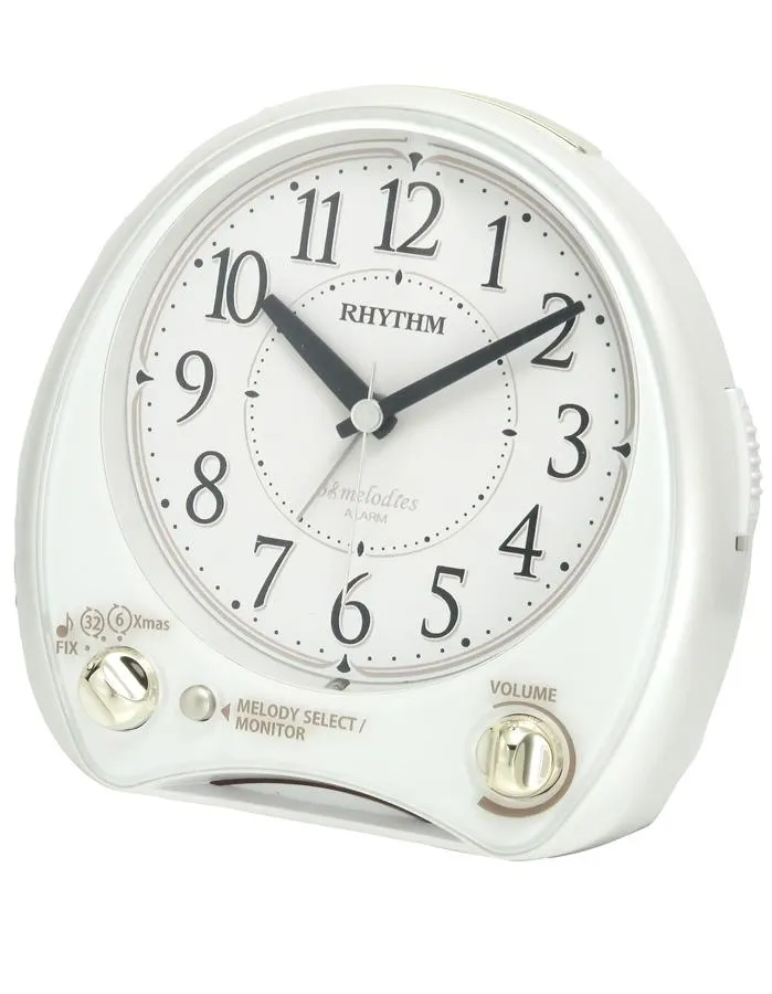 Rhythm Morning Melody Alarm Clock - White - 38 Songs - Melody Select