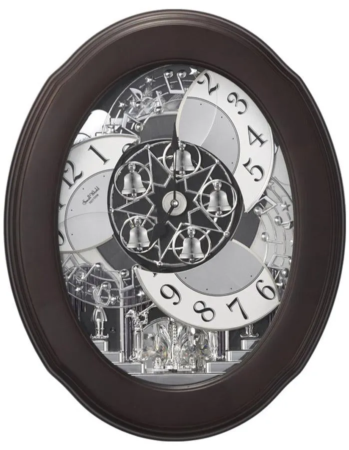 Rhythm Nostalgia Espresso Musical Wall Clock - Swarovski - 30 Melodies