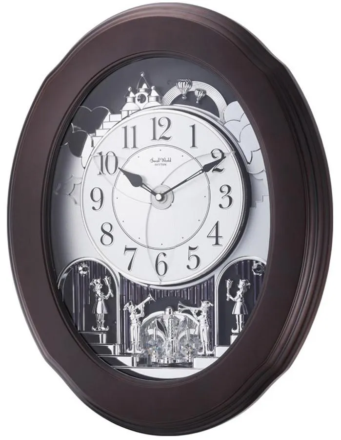 Rhythm Nostalgia Espresso Musical Wall Clock - Swarovski - 30 Melodies