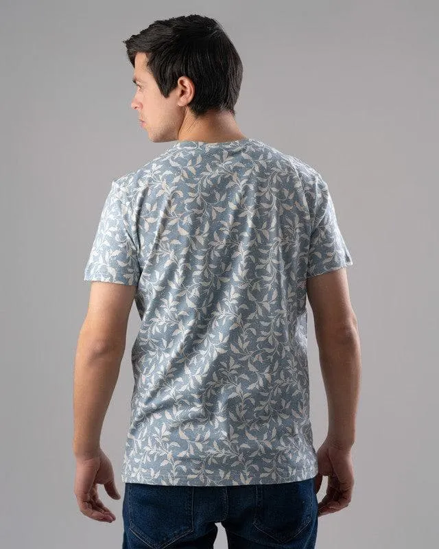 ROUND NECK PATTERNED T-SHIRT - SKY BLUE