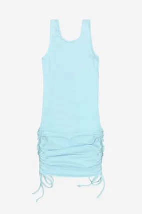 Ruched Rib Tank Dress - Light Blue