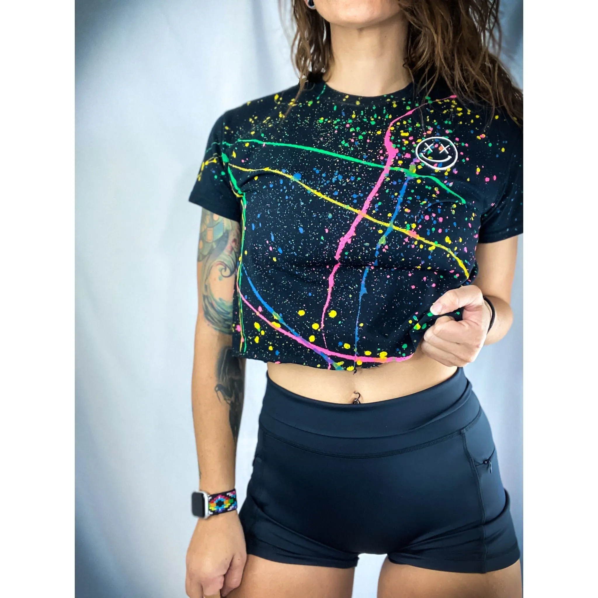 Salty Savage Ladies "OG Smile" Paint Splatter Crop Tee | Basic