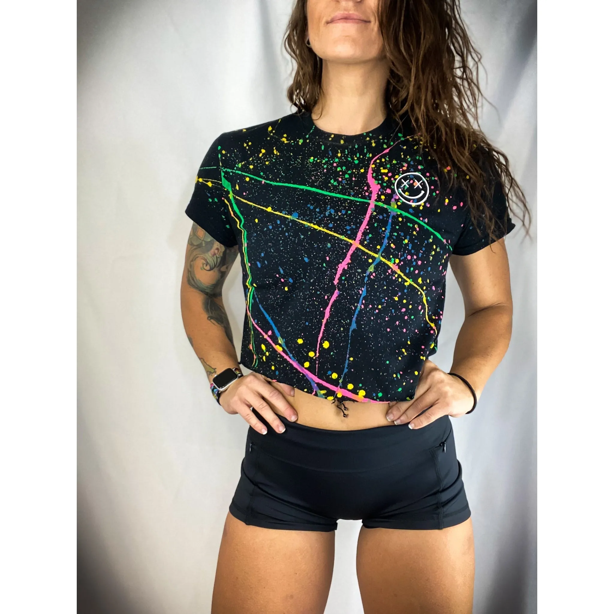 Salty Savage Ladies "OG Smile" Paint Splatter Crop Tee | Basic