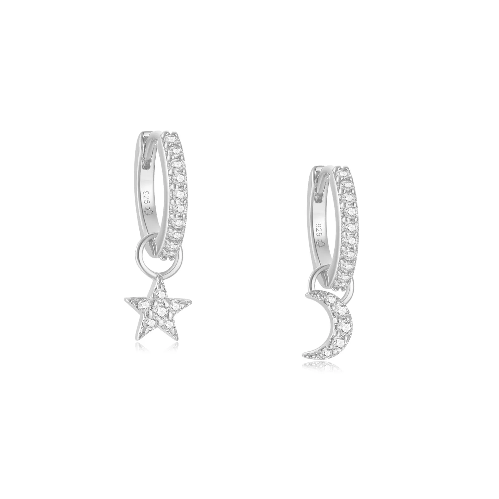 Silver Moon & Star Huggie Hoop Earrings