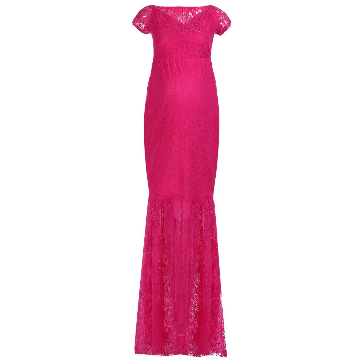 Solid Color Large V-neck Long Sleeve Lace Trailing Dress Maternity Dress Shooting